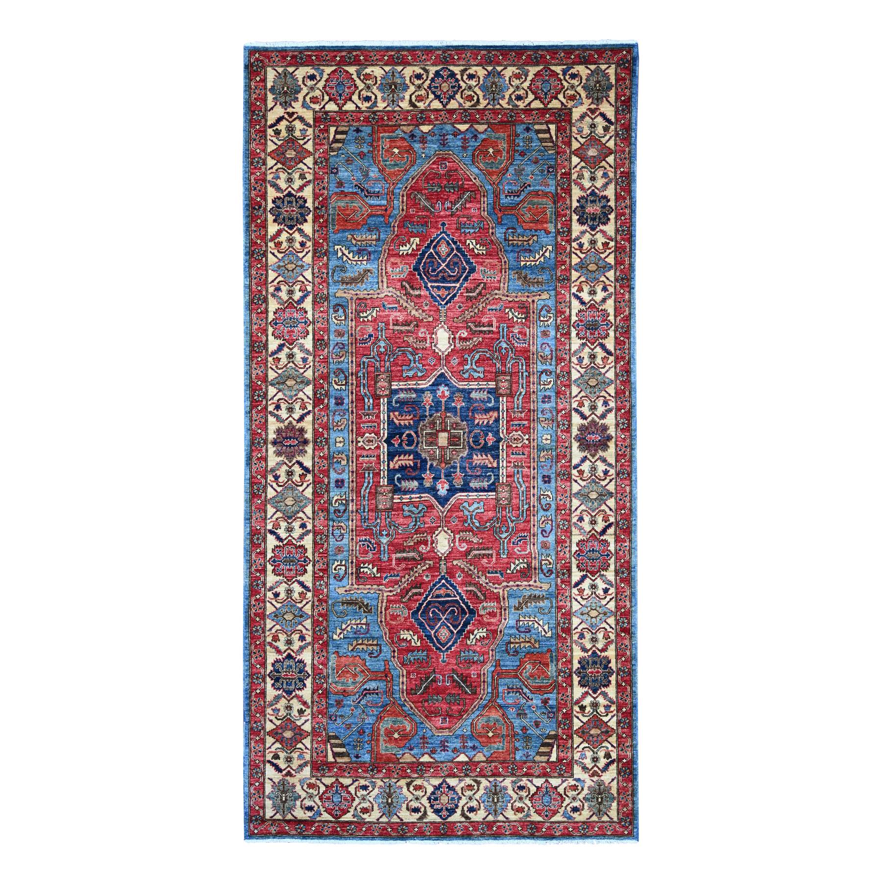 5'10"x11'9" Marlin Blue, Serapi Heriz with Geometric Medallion Design, Aryana Collection, Vegetable Dyes, Hand Knotted, High Mountain Wool, Densely Woven, Extra Wide Runner, Oriental Rug 
